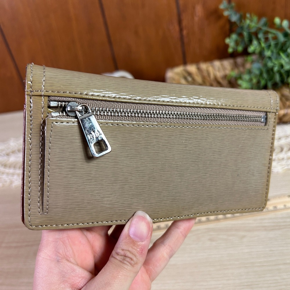 Vintage Lauren Ralph Lauren Patent Leather Bi Fold Wallet Tan Clutch Card Holder - Picture 5 of 10